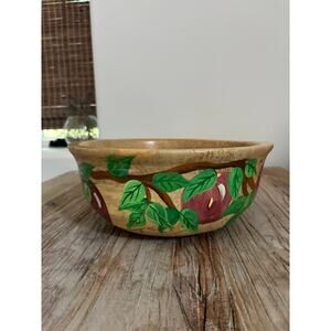 Vintage MCM 1950's Hand Painted A[ples Wooden Salad Fruit Bowl